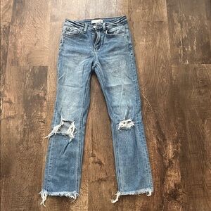 Classic Blue Distressed Straight Leg Jeans